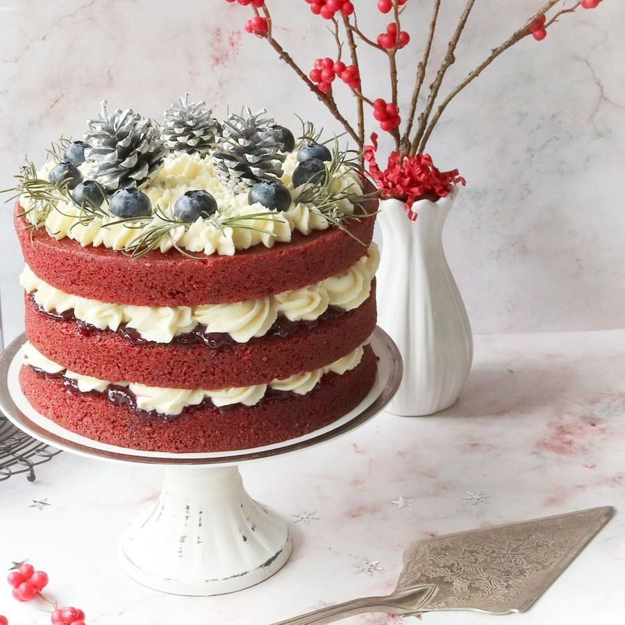 Red velvet layer cake with cream cheese frosting
