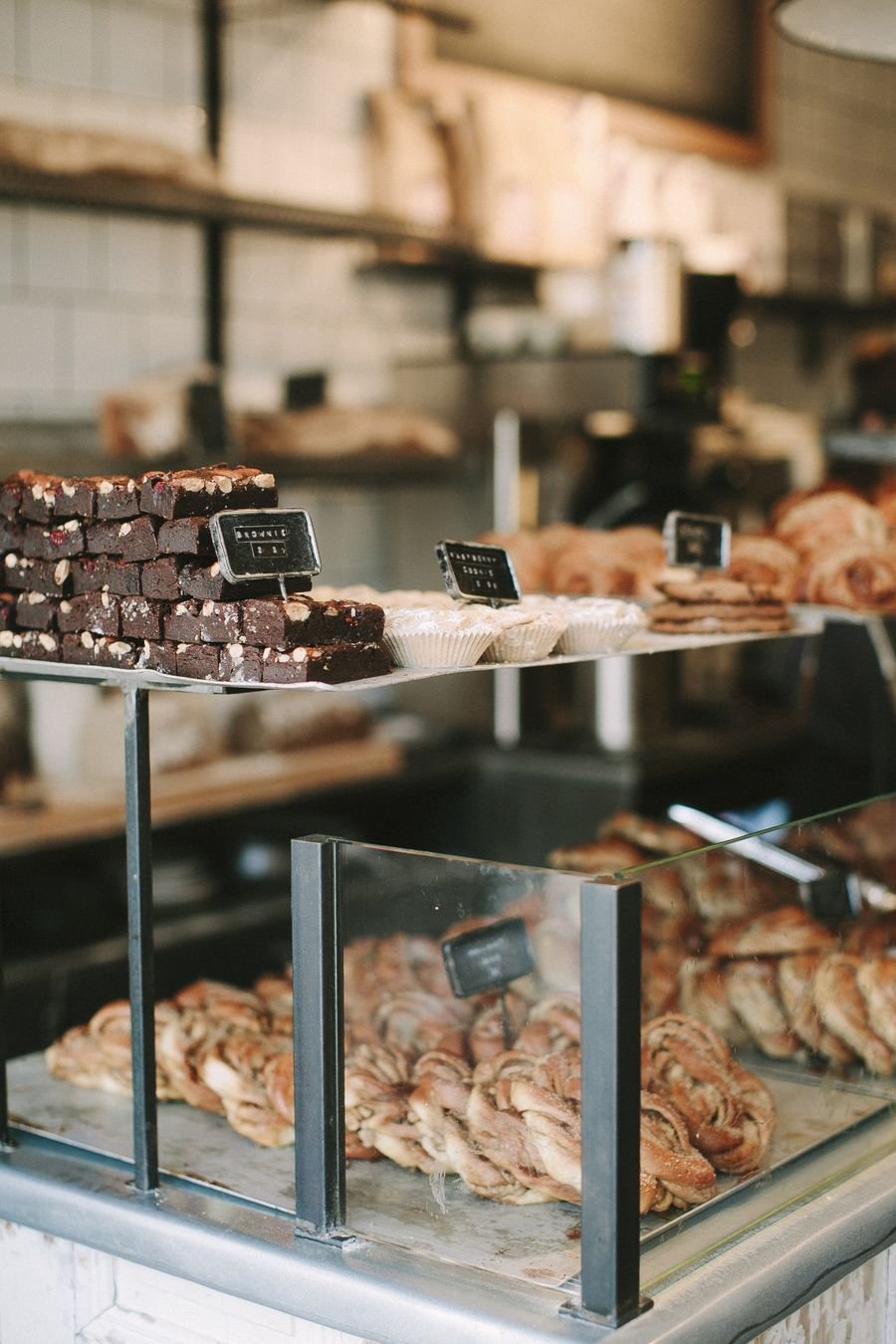 Cakes and pastries in the display case